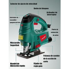 Mi-Ça Home For Better Lıfe Dekupaj Testere, 750 W Maks Ahşap Kesme Derinliği 110 Mm, 800 – 3000 Spm Elektrikli Dekupaj Testeresi, 6 Değişken Hız ve 0 – 3 Yörünge Pozisyonu, 6 Yaprak, Pah Kesme: -45 ° Ila 45