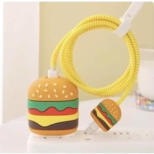 Mi-Ça Home 18W/20W Şarj Başlığı Ile Uyumlu 3D Animasyon Şarj Başlığı ve Kablo Koruyucu Set, Burger