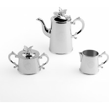 LuckyArt Kelebek Detaylı 3 Parça Paslanmaz Çelik Çay Servis Seti