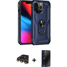 İlk El Grup Ieg™ iPhone 13 Pro Max Kılıf Ahenk Klasik Koleksiyonu - Siyah 3D Antistatik Hayalet Cam Ekran Koruyucu + Gold Raze Metal Kamera Lens