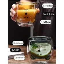 Mi-Ça Home Çift Cidarlı Ayı Desenli Borosilikat Cam Bardak – 250 Ml, Dayanıklı,kahverengi