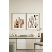 Tontilika Modern Geometrik Kaktüsler 2’li Ahşap Çerçeveli Tablo Seti