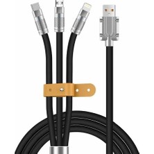 Mi-Ça Home 6A 3in1 Type-C Sıvı Silikon Data Hızlı Şarj Kablosu - Bakır Döşeme - Katlanmaz Kırılmaz Dayanıklı Kablo Siyah