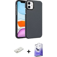 Marsilyan™- iPhone 11 Kılıf Doruk Serisi - Siyah Bilvis 5in1 5d Magic Hayalet Cam Ekran Koruyucu + Turuncu Renkli Kamera Lens Koruma Cam