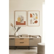 Tontilika Doğal Minimalist Soyut Botanik Desenli 2’li Ahşap Çerçeveli Tablo Seti
