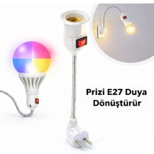 Anktek Prizi E27 Duya Dönüştür 26 cm 360 C° Esnek Spiralli Aç - Kapa Anahtarlı 1 Adet