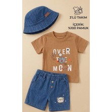 Lika&Nika Lika.nika Erkek Bebek 3'lü Yazlık Takım - %100 Pamuklu Tişört, Lastik Belli Denim Şort ve Şapka