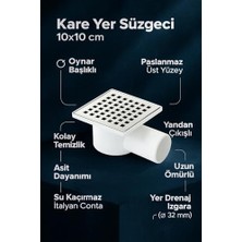 Mi-Ça Home Kare Yer Süzgeci, 10X10 cm Paslanmaz Üst Yüzey, Yandan Çıkışlı, Oynar Başlıklı, Koku Yapmaz, Kolay Temizlik, Asit Dayanımı, Su Kaçırmaz Italyan Conta, Uzun Ömürlü, Yer Drenaj Izgara (⌀ 32 Mm)