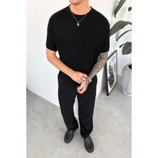 HAFKA Siyah Basic Triko Relaxed Tişört