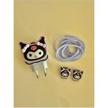 Mi-Ça Home 18W-20W Şarj Adaptörü ile ile Uyumlu Kuromi Şarj Başlığı ve Şarj Kablo Koruyucu Set
