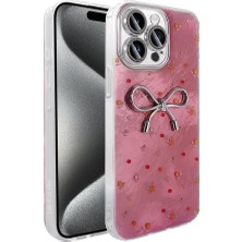 Mi-Ça Home 15 Pro Max ile Uyumlu Kılıf Kamera Korumalı Fiyonk Kalp Figürlü Ponti Kapak Açık Pembe