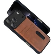 Mi-Ça Home - 17 Pro Max ile Uyumlu "17 Max" Sara Kartlıklı Telefon Kılıfı Lüx Deri Kaplama Arka Kapak - Taba - Taba