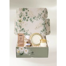 Cihania Store Özel Gün Yeşil Çiçekli Kutu-Kahve Fincanı Seti, Türk Kahvesi, Çikolata Kaplı Hurma