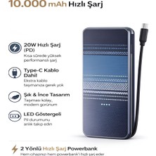 Deanb 10000MAH Karbon Stil Powerbank Dahili Type-C Kablo 20W Hızlı Şarj Taşınabilir Şarj Cihazı