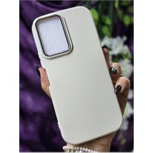 Mi-Ça Home - Y16 ile Uyumlu Metal Kamera Çerçeveli Mat Krem Silikon Kılıf