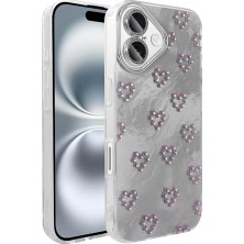 Mi-Ça Home 16 Plus ile Uyumlu Kılıf Kamera Korumalı Fiyonk Kalp Figürlü Ponti Kapak Beyaz