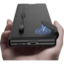 Mi-Ça Home Galaxy Z Fold 6 Deri Tasarımlı Kalem Bölmeli Kıpta Kartlıklı Standlı Kapak-Siyah Litchi