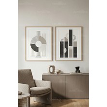 Tontilika Modern Soyut Geometrik Desenler 2’li Ahşap Çerçeveli Tablo Seti