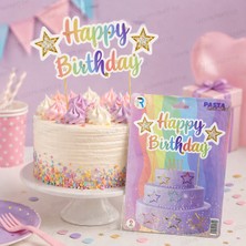 Dizayn Parti Evi Dzyn Happy Birthday Pasta Üstü Süs Renkli Yıldızlı Cake Topper Doğum Günü Parti Süsü Pastel Konsept