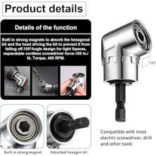 Mi-Ça Home Dik Açılı Matkap Adaptörü, 2 Adet Yüksek Karbon Çelik Dik Açılı Vidalama Adaptörü, 105 Derece 1/4 Inç Hex Şaftlı, Manyetik Soket Tutuculu Matkap Aksesuarı