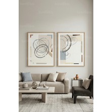 Tontilika Modern Soyut Daireler ve Geometrik Formlar 2’li Ahşap Çerçeveli Tablo Seti