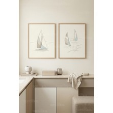 Tontilika Minimalist Yelkenliler 2’li Ahşap Çerçeveli Tablo Seti