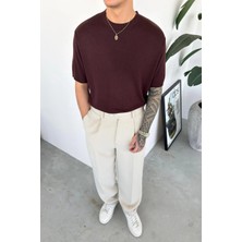 HAFKA Kahverengi Basic Triko Relaxed Tişört