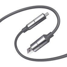 Mi-Ça Home 4 In 1 Usb-A Şarj ve Data Kablosu, Lightning, Type-C ve Micro ile Uyumlu, 3.1A Hızlı Şarj, 1.2m, Gri