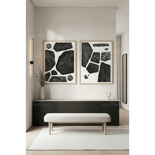 Tontilika Minimalist Kaya Çizgileri 2’li Ahşap Çerçeveli Tablo Seti