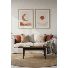 Tontilika Güneş ve Ay 2’li Minimalist Ahşap Çerçeveli Tablo Seti - Modern Duvar Dekoru