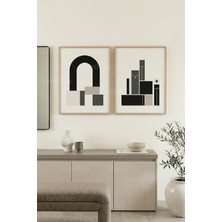 Tontilika Modern Geometrik Soyutlama 2’li Ahşap Çerçeveli Tablo Seti