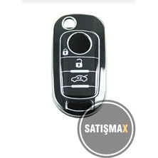 Satışmax Lüx Fiat Egea Sustali 3 Buton Nano Anahtar Kılıfı Siyah Gümüş Silver Renk