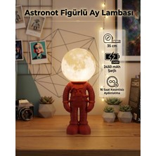 3DcraftTR Astronot Figürlü Ay Lambası 35 cm - 2450 Mah Şarjlı 16 Saat Kesintisiz Aydınlatma
