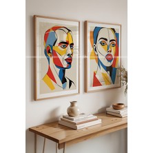 Tontilika Soyut Portre Tasarımlı 2'li Ahşap Çerçeveli Tablo SETI-21X30