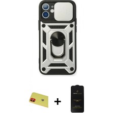 Marsilyan™- iPhone 11 Kılıf Ahenk Klasik - Siyah 6d Antistatik Mat Seramik Hayalet Nano Ekran Koruyucu + Kırmızı Rainbow Kamera Lens Koruma Cam