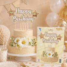 Dizayn Parti Evi Dzyn Papatya Temalı Pasta Üstü Süs – Happy Birthday Cake Topper, Doğal & Şık Doğum Günü Dekoru