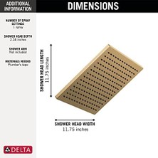 Mi-Ça Home - Tek Püskürtme Raincan Duş Başlığı, Altın Duş Başlığı, Yağmur Duş Başlığı, Kare Duş Başlığı, 2.5 Gpm Akış Hızı, Lumicoat Şampanya Bronz 52159-CZ-PR25