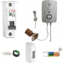 Feyza Design Bakır Rezistanslı Elektrikli Şofben Tam Takım Aydın Deya 6mt Kablo Set