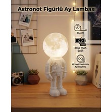 3DcraftTR Astronot Figürlü Ay Lambası 35 cm - 2450 Mah Şarjlı 16 Saat Kesintisiz Aydınlatma
