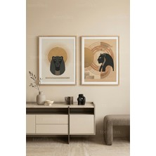 Tontilika Modern Panter ve Geometrik Art Deco Esintili 2’li Ahşap Çerçeveli Tablo Seti