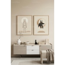 Tontilika Minimal Mısır Anubis Figürleri 2’li Ahşap Çerçeveli Tablo Seti