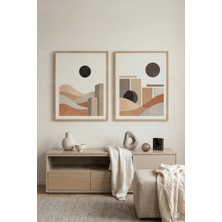 Tontilika Doğal Tonlarda Minimalist Soyut Şehir ve Manzara 2’li Ahşap Çerçeveli Tablo Seti