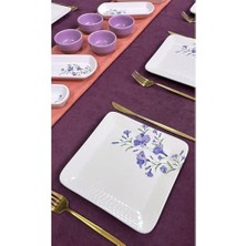 Mi-Ça Home Erbaşlar Lüx Seramik Lila Sarmaşık 14 Parça 6 Kişilik Kare Kahvaltı Takımı, Seti Mor