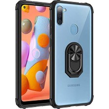Mi-Ça Home Galaxy M11 ile Uyumlu Kılıf Şeffaf Sararmaz Yüzüklü Mola Kapak Siyah