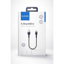 Mi-Ça Home XCC8699 X-Sharkmini Usb-A To Lightning Hızlı Şarj ve Data Kablosu 30CM 3A 27W Qc 3.0 Pd Destekli 480 Mbps Veri Aktarım Örgü Hasır Alüminyum Uç Dayanıklı Kısa Şarj Kablosu | XCC8699