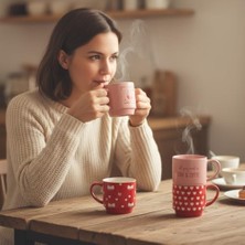Mi-Ça Home Deconox 2'li Istiflenebilir Porselen Kupa Seti - Üst Üste Duran Kalp Desenli Kule Bardak - 2 Farklı Modelden Biri (Sürpriz/asorti) - Sevgiliye Hediye