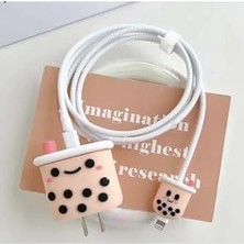 Mi-Ça Home Telefoncuyuzco 18W/20W Şarj Başlığı Ile Uyumlu 3D Animasyon Şarj Başlığı ve Kablo Koruyucu Set, Kahve