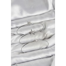 Uravas Store Gümüş Renk Zirkon Taşlı Deniz Yıldızı Model 3'lü Kadın Bileklik Kombini