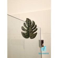 Objinova Monstera Yaprak Tasarımlı Duşakabin Camı Havlu Askısı - 8mm ve 10MM Uyumlu Dekoratif Askılık