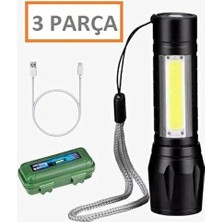 Mi-Ça Home Şarjlı El Feneri, 2000 Lümen, 6 Işık Modlu, Metal Kasa, Zoom Özellikli, Type-C Şarj, Suya Dayanıklı, Kamp ve Acil Durum Kullanımı (Mini Metal)